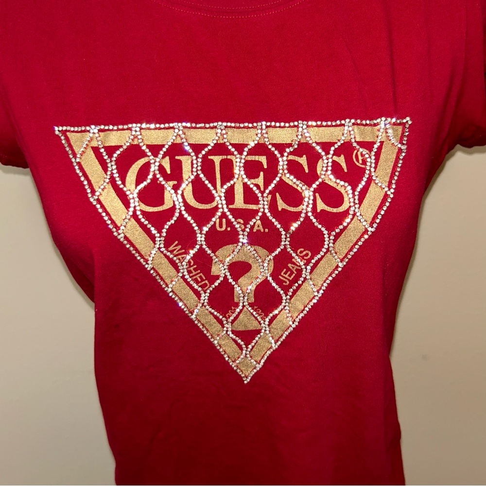GUESS Maroon Rhinestone Logo Short-Sleeve Tee - Picture 3 of 6
